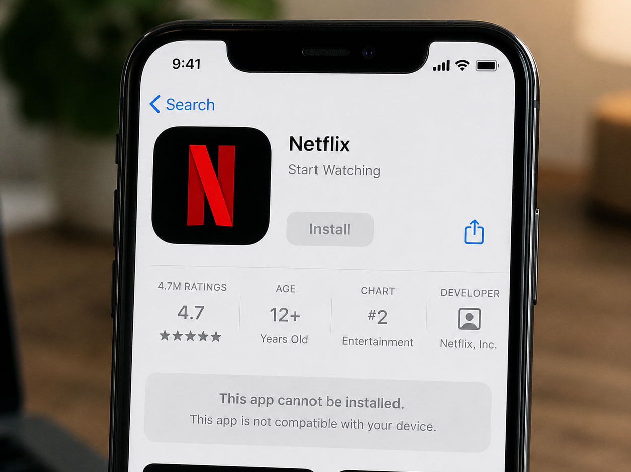 iPhone showing an app compatibility issue