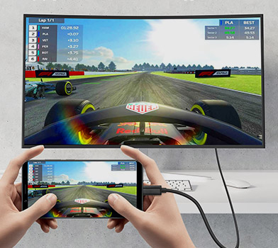 Phone connected to TV using USB to HDMI cable