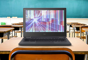 Damaged LG Chromebook in classroom