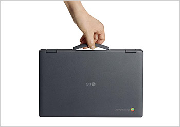 Carrying portable LG Chromebook with handle