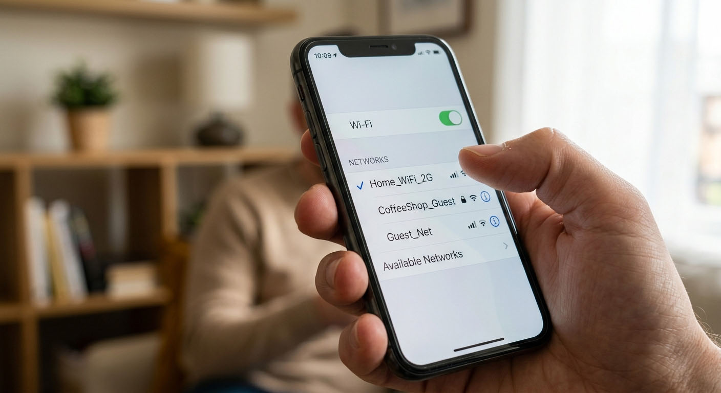 Person checking available internet connection