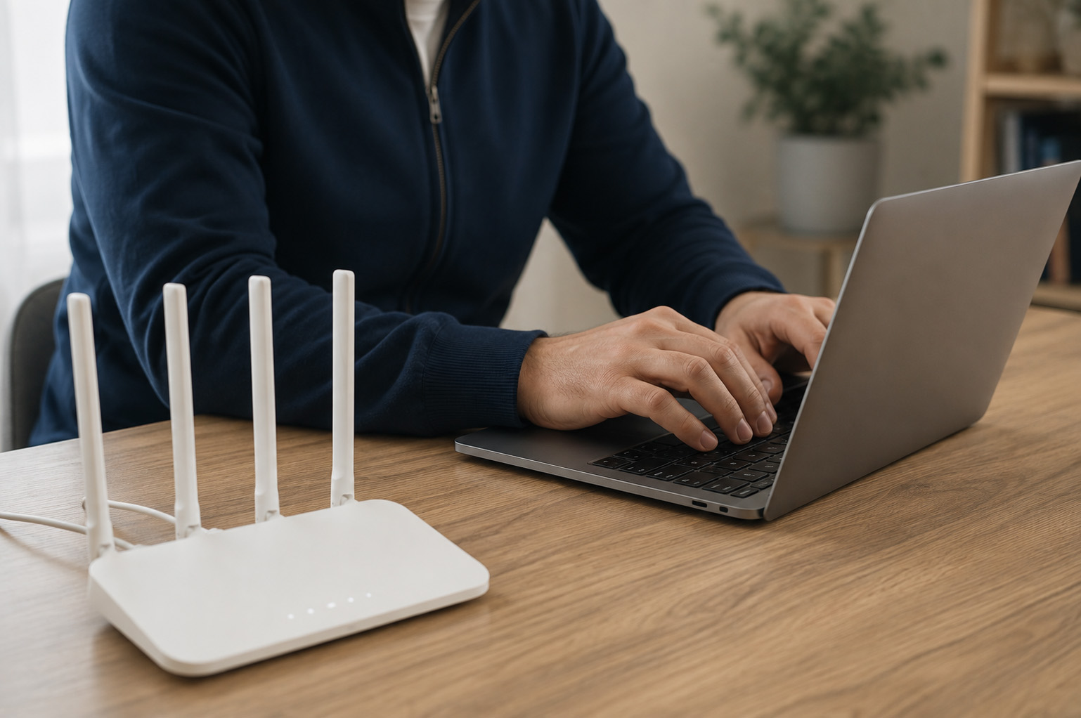 Chromebook placed near a wireless router