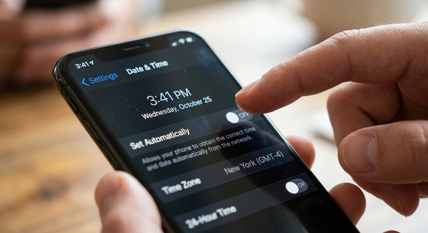 iPhone displaying the Date and Time settings screen